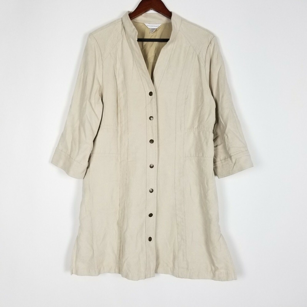Christopher & Banks Womens Lightweight Jacket Size L Tan Faux Suede 3/4 Sleeve